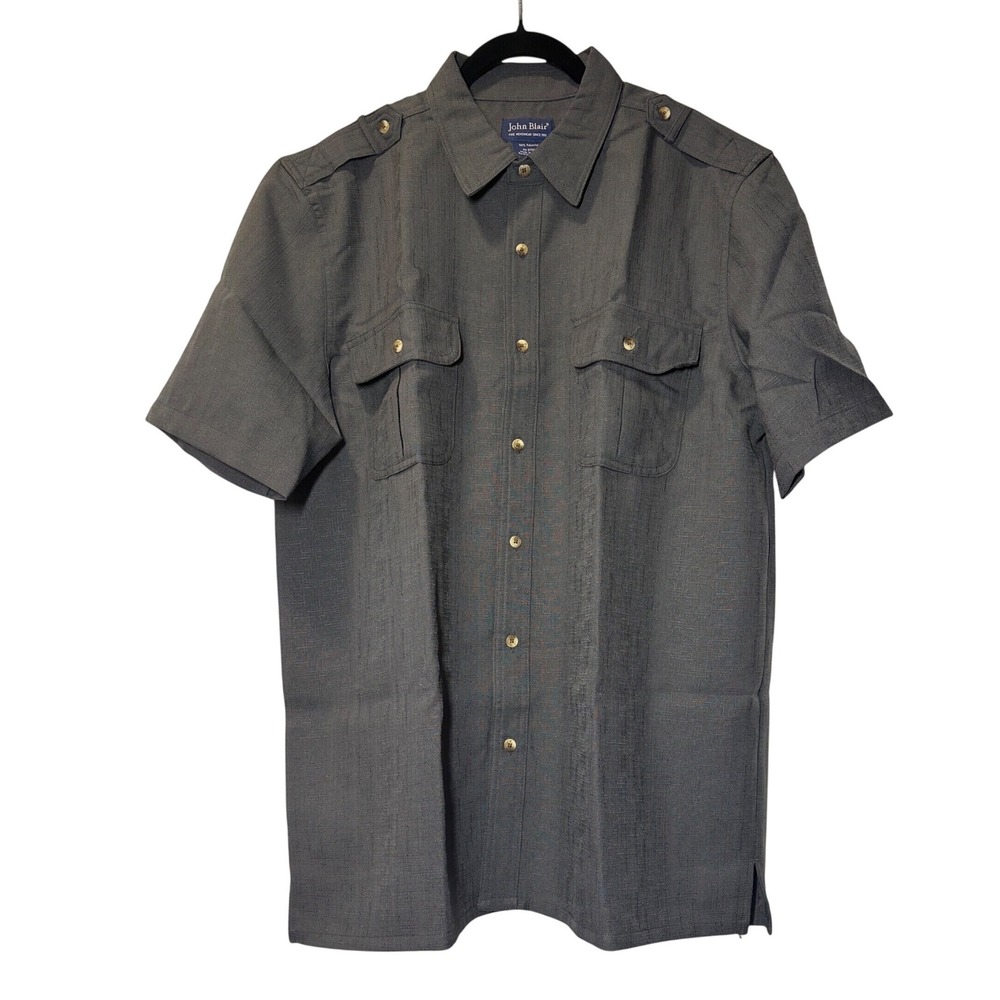 John‎ Blair NWOT Mens Gray Short Sleeve Button Down - Large
